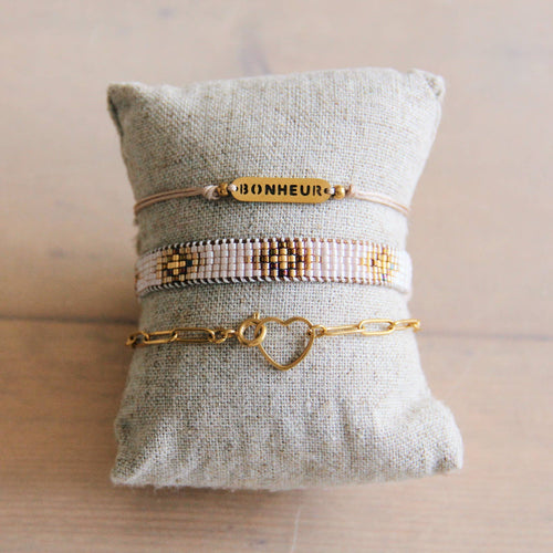 Woven Bead Bracelet - Nude & Cognac