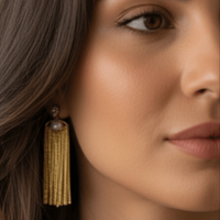 Golden Fringe Pearl Earrings - additional view 2