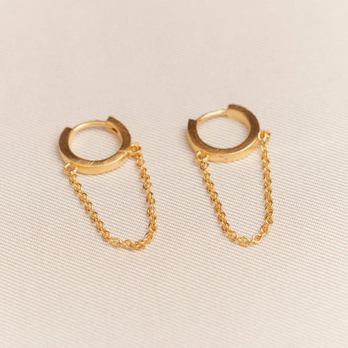 Chain Drape Hoop Earrings - Gold