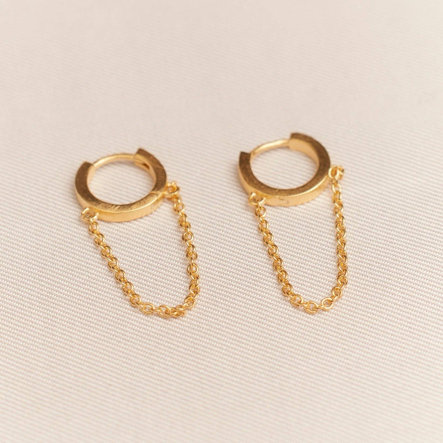 Chain Drape Hoop Earrings - Gold