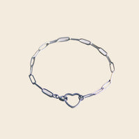 D-Chain Bracelet with Heart Lock - Silver