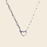 D-Chain Necklace with Heart Closure - Silver