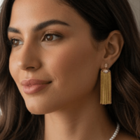 Golden Fringe Pearl Earrings - additional view 4