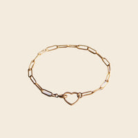 D-Chain Bracelet with Heart Lock - Gold