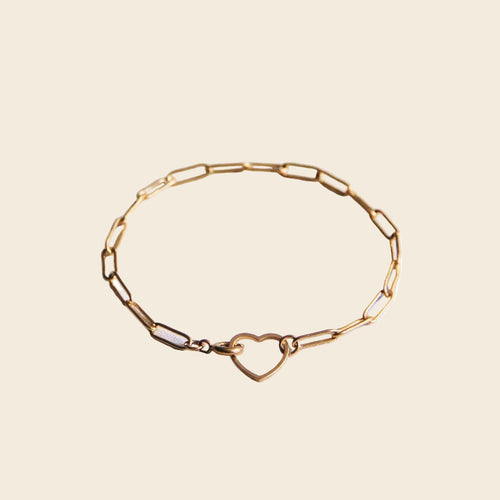 D-Chain Bracelet with Heart Lock - Gold