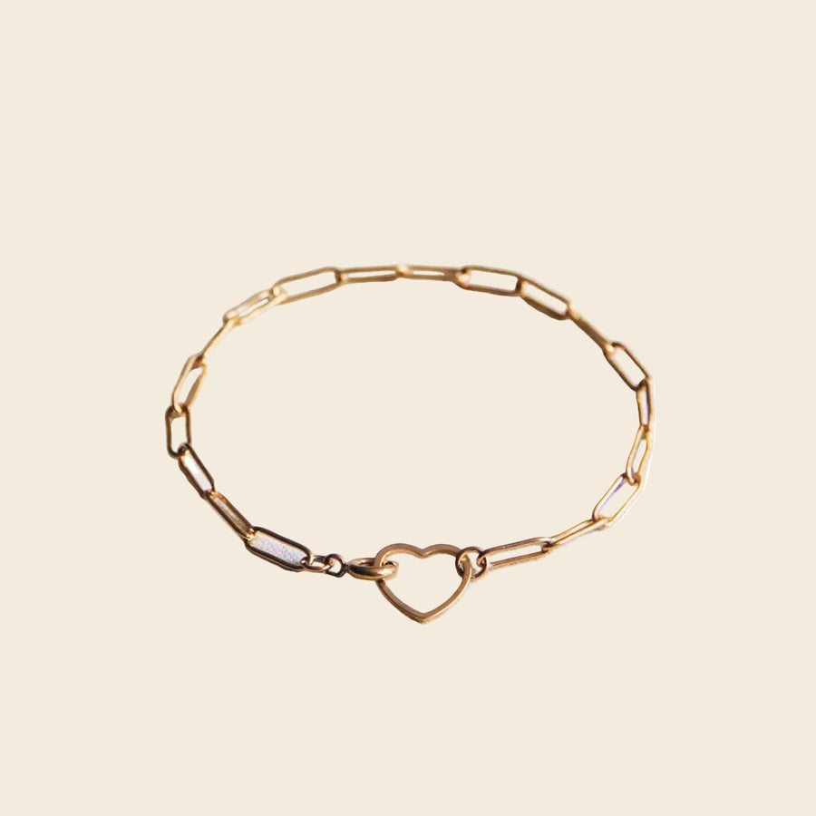 D-Chain Bracelet with Heart Lock - Gold