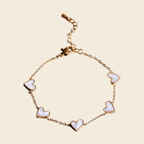 Mother-of-Pearl Heart Bracelet - Gold
