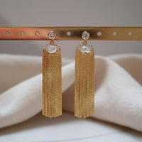 Golden Fringe Pearl Earrings - additional view 3