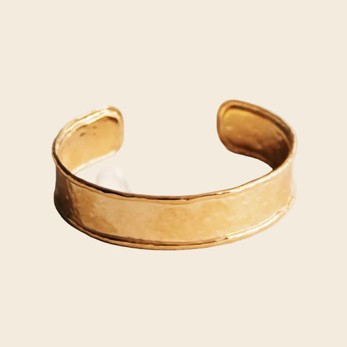 Wide Hammered Bangle - Gold