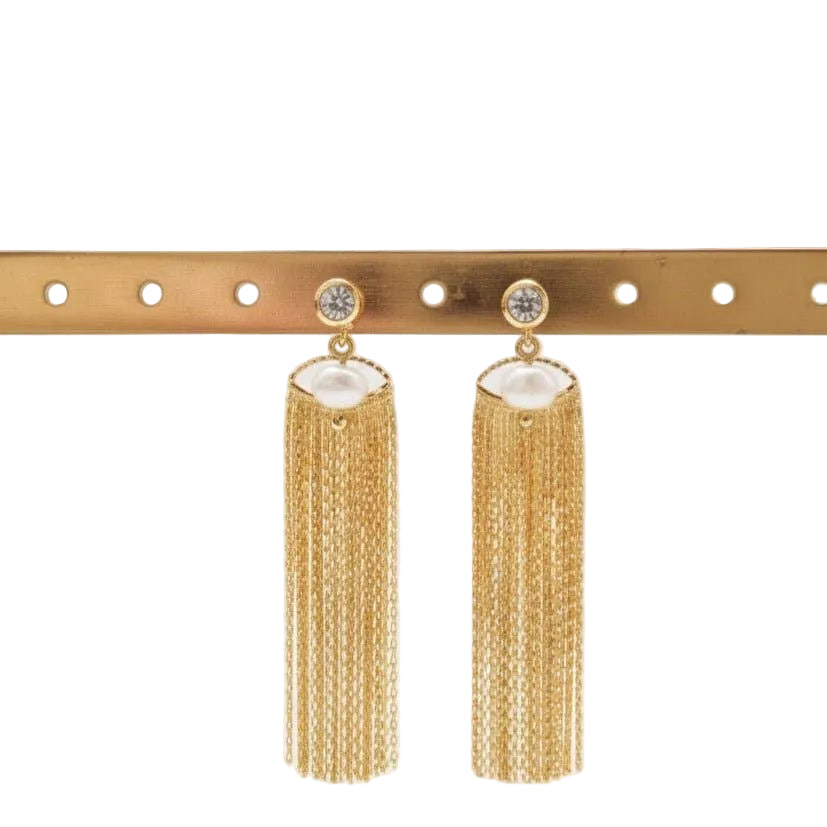 Golden Fringe Pearl Earrings