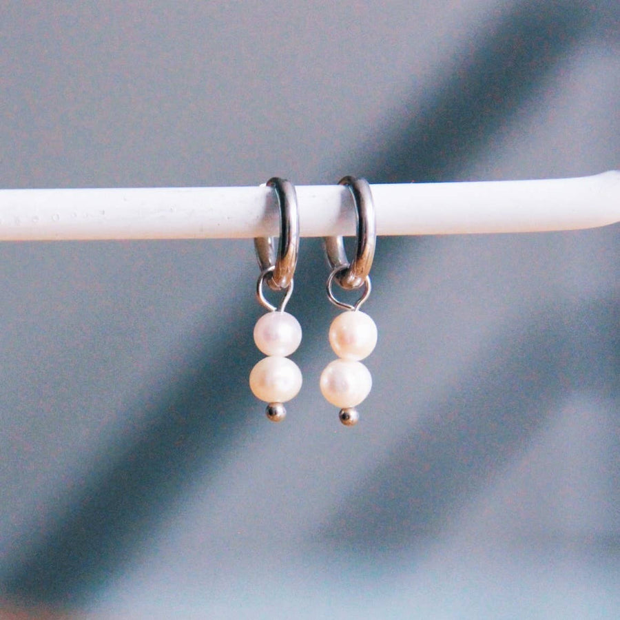 Pearl Duo Hoop Earrings - Silver